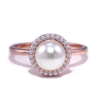 womens fashion rose gold color pearl rings for cocktail party lady crystal zircon rings wedding engagement ring bridal jewelry