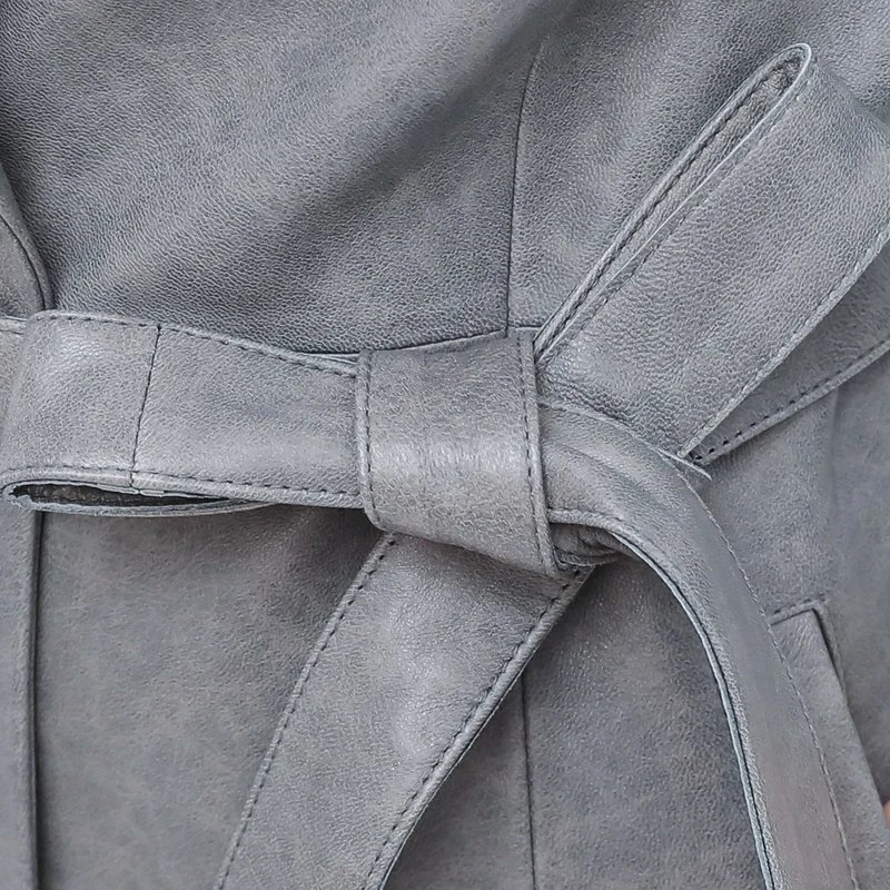 

Haolei autumn winter new Haining leather coat women's long slim fit with cotton top layer sheep skin windbreaker coat