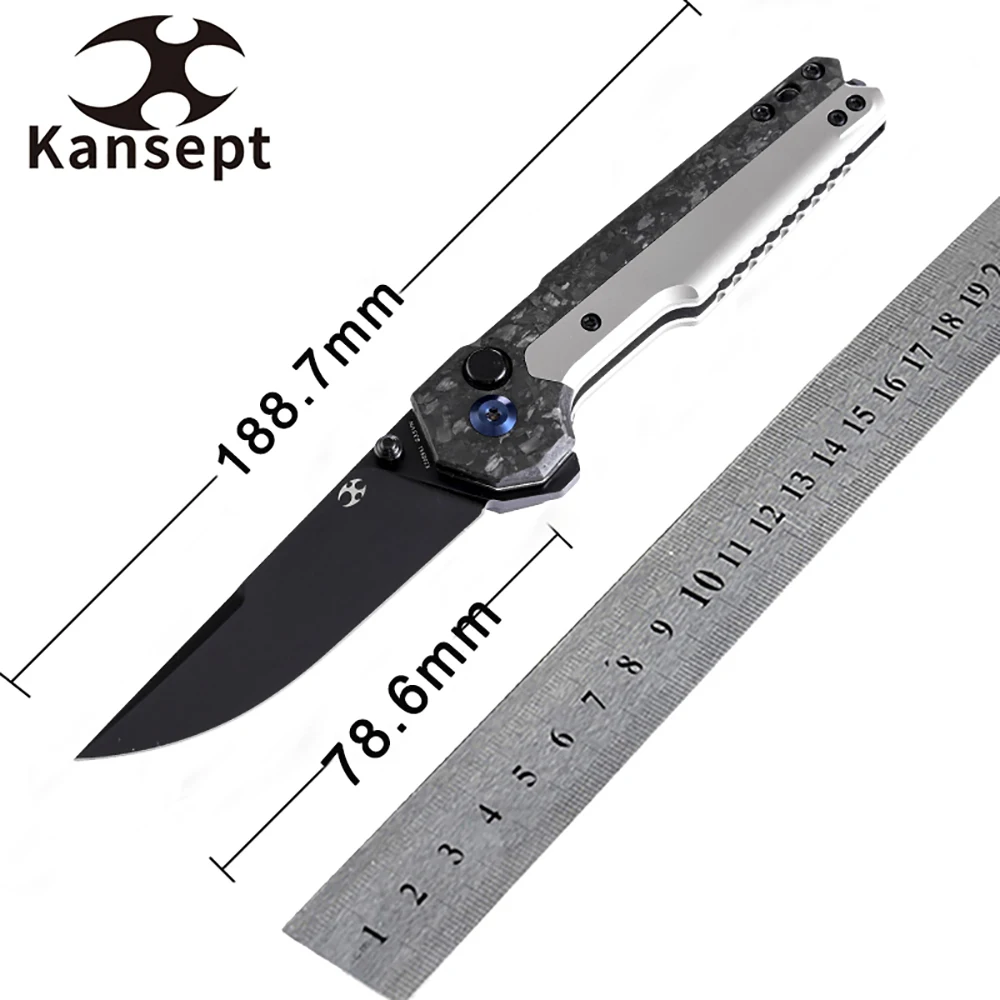 

Kansept Knives EDC Tac K2009A1 Black TiCn coated S35VN with Shred Carbon Fiber and Titanium Inlay Tactical Camping Folding Knife