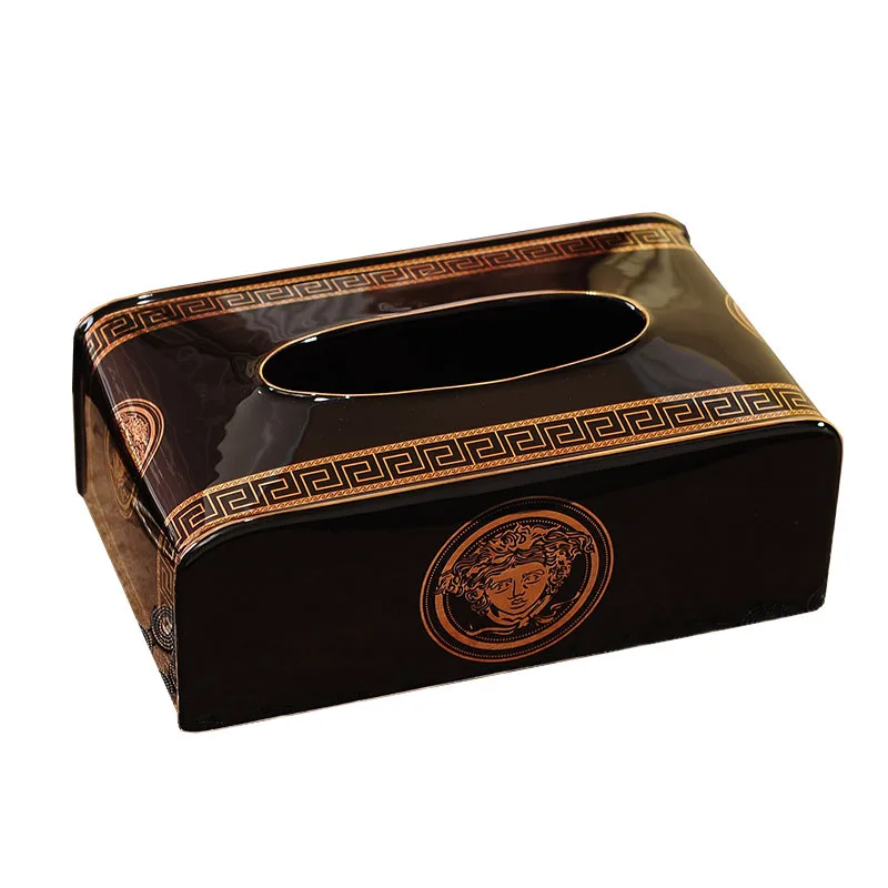 

Mould proof ceramic tissue box European large black creative living room tea table American light luxury style tissue box