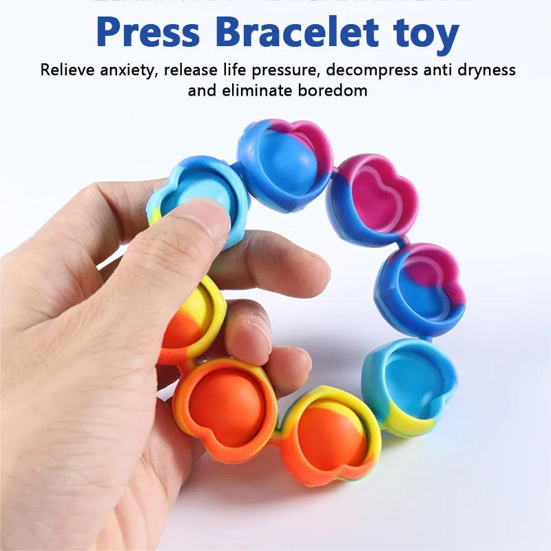 

Rainbow Push Bubble Bracelet Fidget Toy Children Adult Antistress Sensory Educational Toys Tie-Dye Wearable Reliver Stress Toys