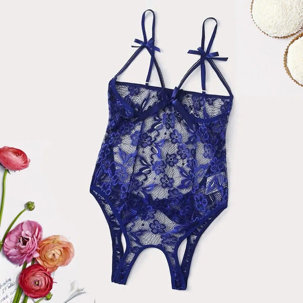 

Fashion Crotchless Women Bodysuit Bowknot Lace Hollow Sexy Underwear See Through Sexy Lingerie Porno Temptation Erotic Costumes