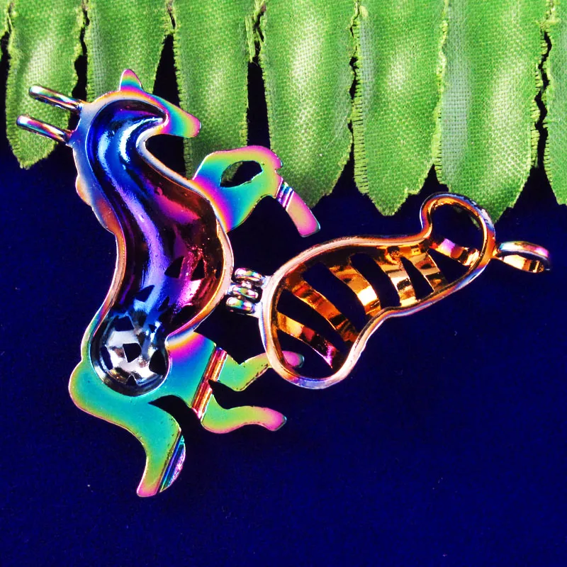 

42x26x8mm Rainbow Hematite Carved Horse Open Design Pendant Bead