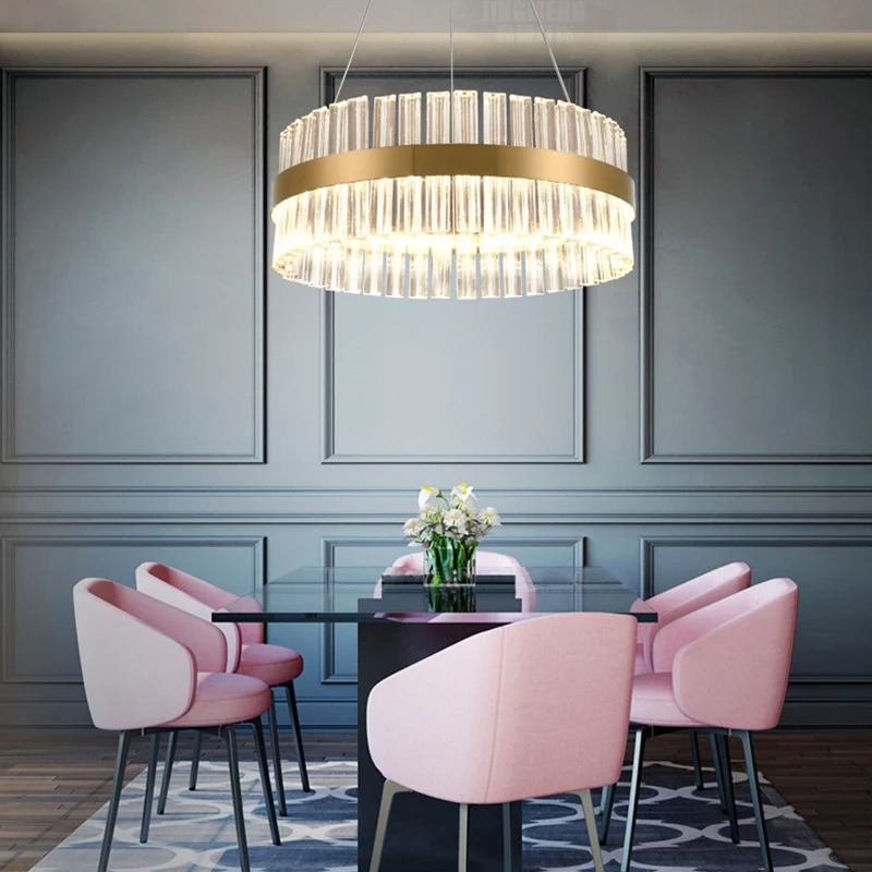 Koop Moderne Hanglamp Goud-Bronzen Kristallen Hanger Lamp Luxe Eetkamer Hanglamp Duplex Gebouw Hal Verlichtingsarmaturen Hang Lamp