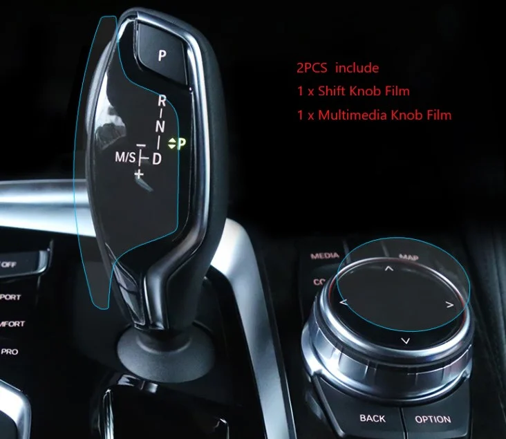 

For BMW 5 Series G30 G38 528li 530li 540LI 2018 2pcs PVC Gear Shift Knob & Multimedia Knob Sticker Film ONLY Left Hand Drive