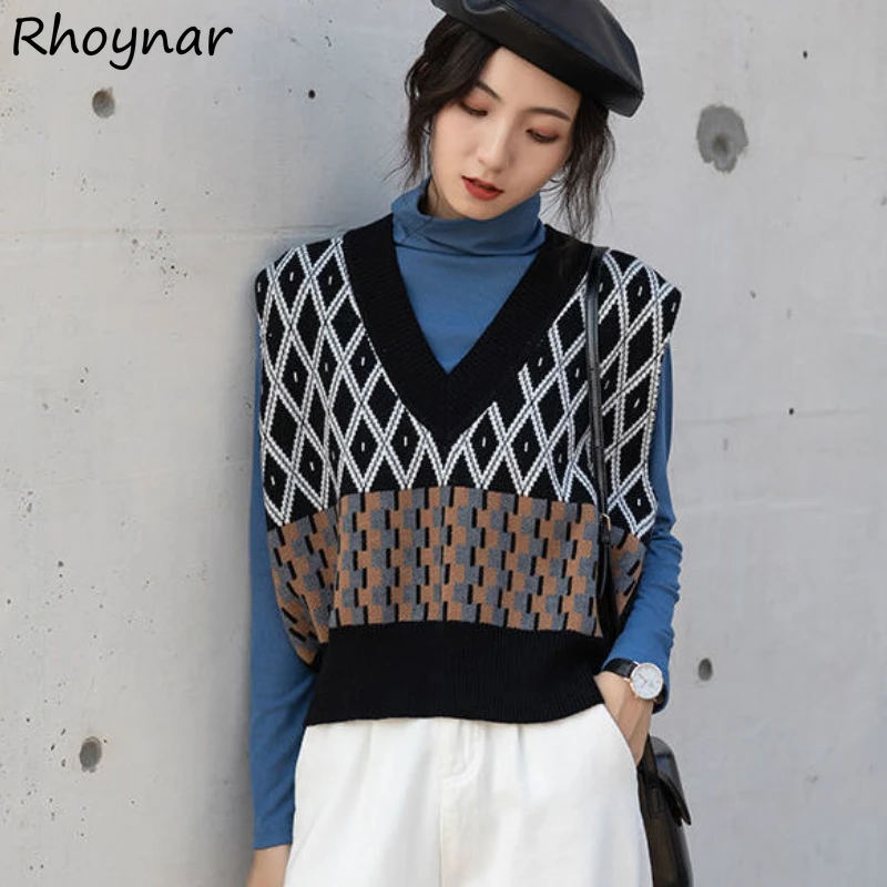 

Sweater Vests Women Vintage Ins Design Trendy Elegant Patchwork Simple Loose French Style All-match Casual Newest Female Tender