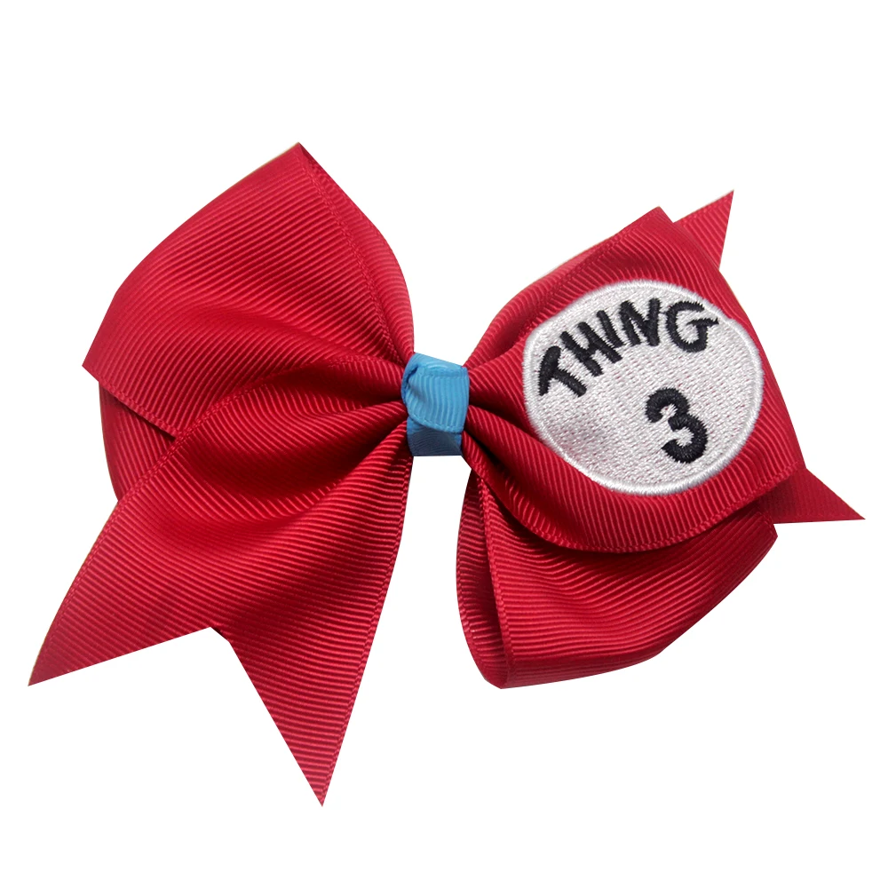 3 дюйма Dr Seuss Things1 2 милые однотонные волос Луки Вышивка Бант из корсажной ленты для