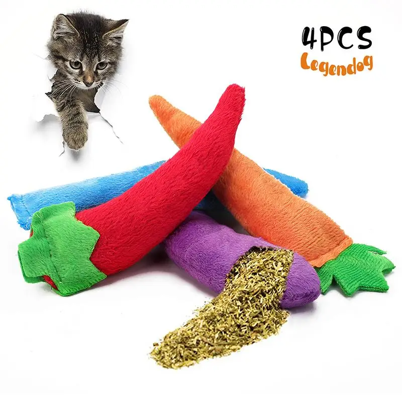 Legendog 4Pcs/Set Cat Toys Creative Carrot Eggplant Pepper Fish Shape Catnip Toy Cat Chew Toy Pet Supplies Cat Favors