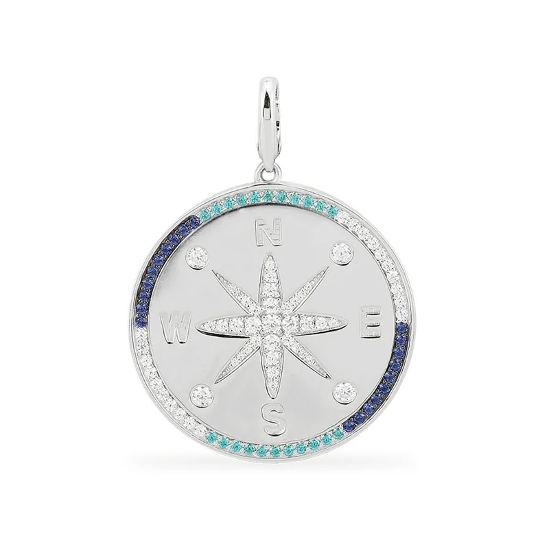 Женская подвеска в виде компаса SLJELY из настоящего серебра 925 пробы с фианитом