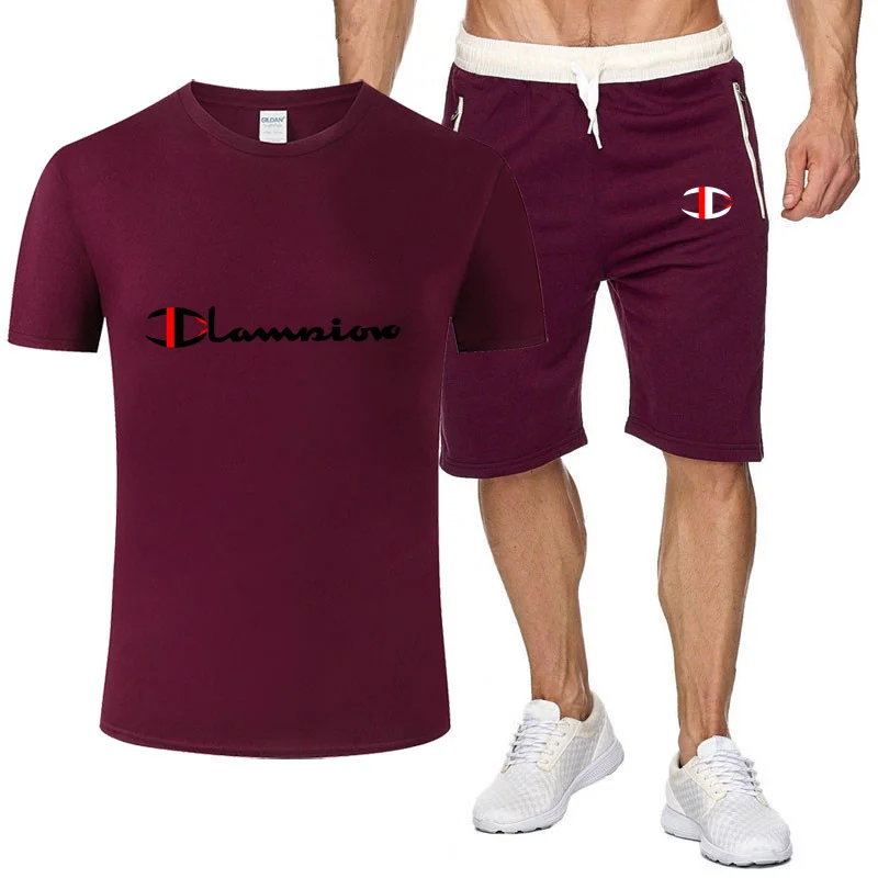 

2021 new fashion hot sale printed T-shirt sports suit quick-drying casual running wear summer short-sleeved shorts 2-piece set