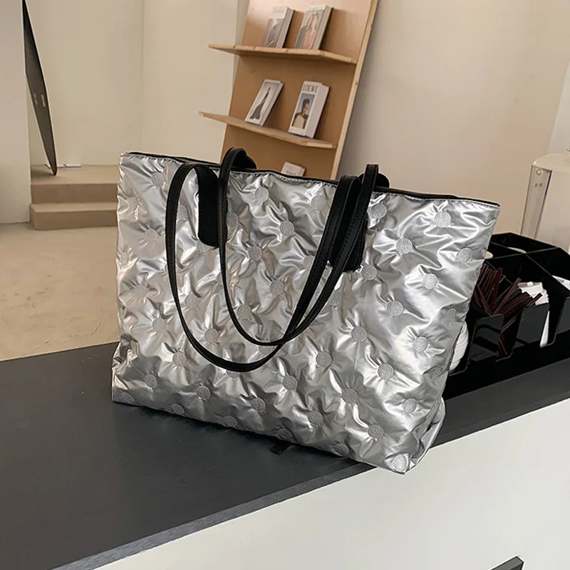 

Winter Space Pad Cotton Shoulder Bags For Women Casual Ladies Down Bag Brand Designer Tote Bags Female Large Capacity Pillow Bag