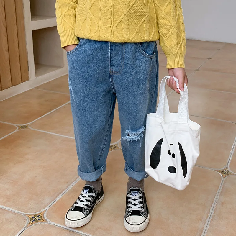 

Boys Jeans Washed Hole Kids Denim Pants Casual Loose Girls Harem Pants 90-140cm BC1007
