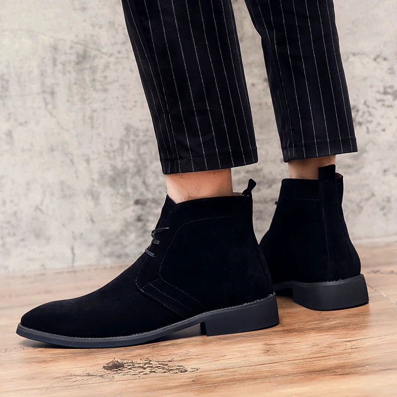

2021 Spring Autumn Chukker Boots Men British Style Desert Boots Leather Breathable Red Brown Lace-Up Casual Banquet Daily Shoes