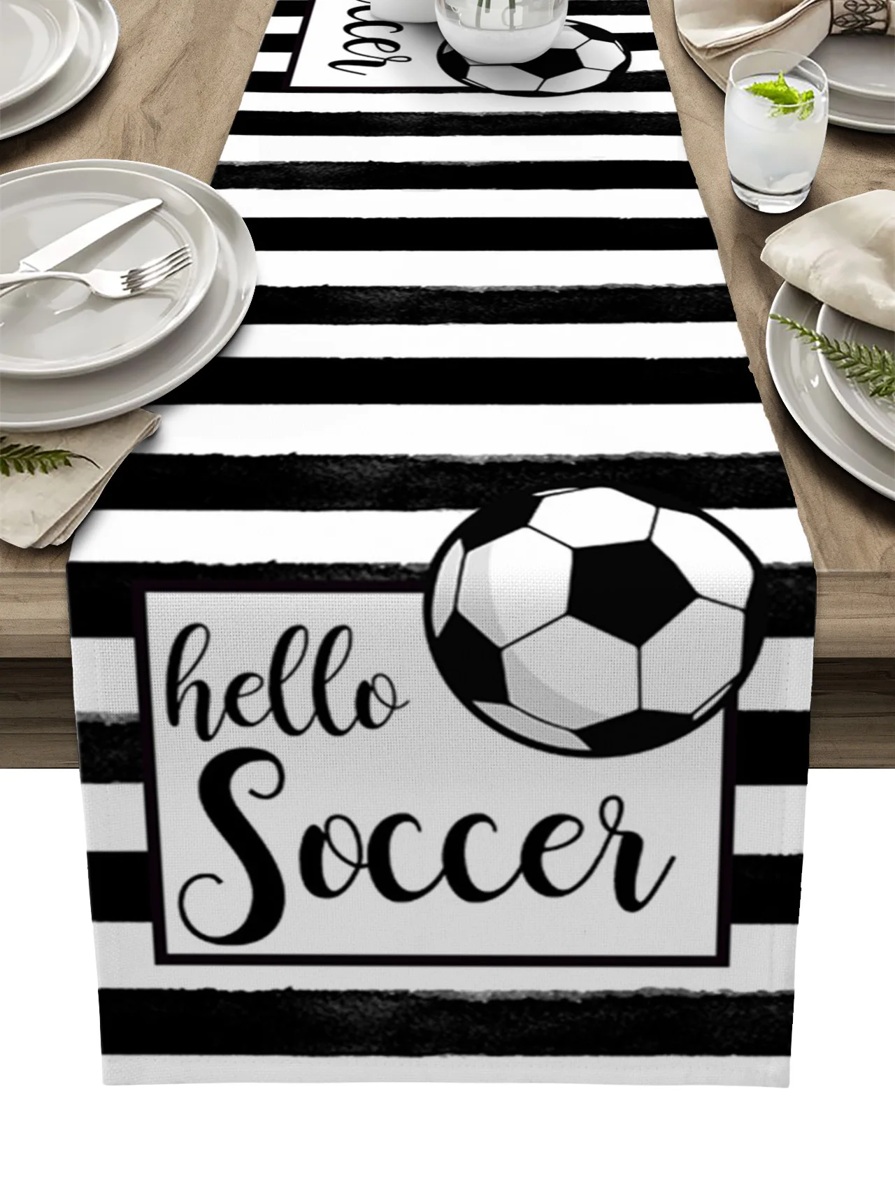 

Stripes Hello Football Watercolor Luxury Table Runner Dining Table Wedding Party Christmas Cake Floral Tablecloth Decoration
