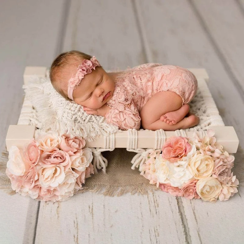 

Newborn Photography Props Hand-woven Chair Baby Photo Shooting Crib with Tassels D08C
