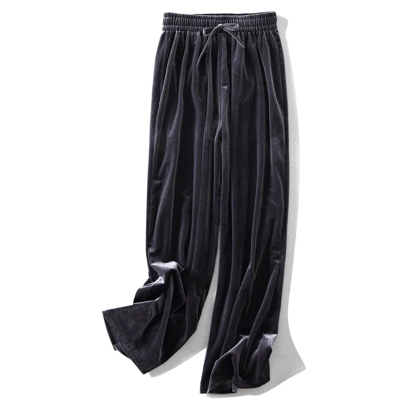

Women's gold velvet wide-leg pants, spring summer high waist drape straight loose and thin sports and leisure plus size pants