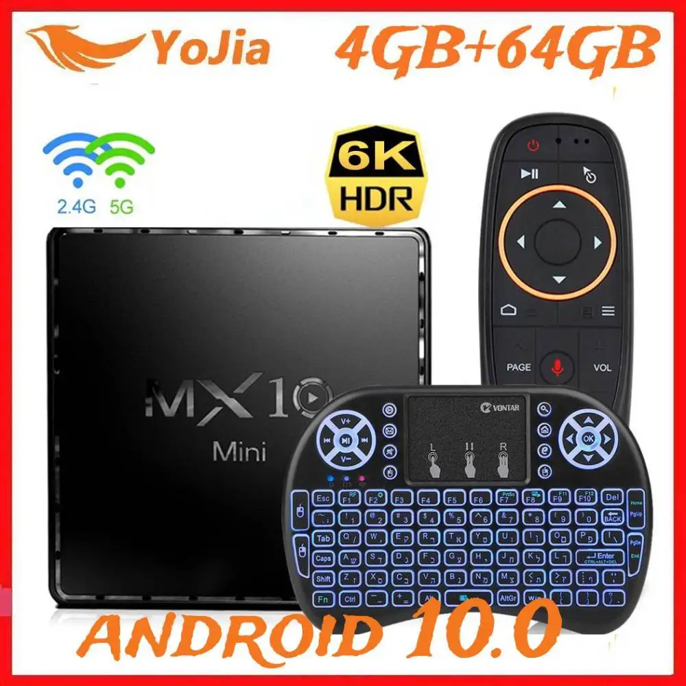 Мини ТВ приставка MX10 Android 10 быстрая 2 4 и 5G двойной Wi Fi 6K Smart 0 медиаплеер BT4.2 Google Voice