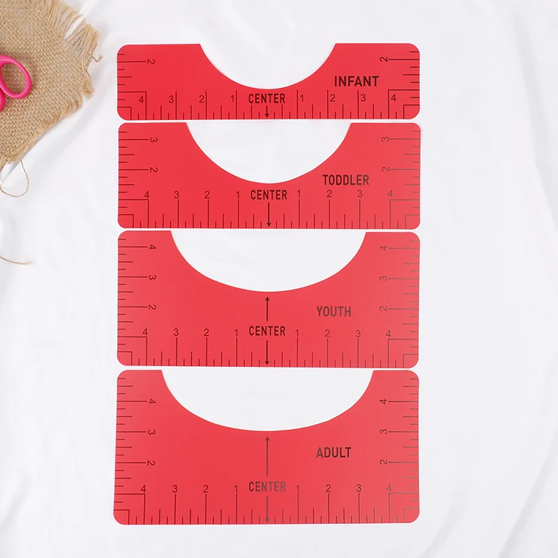 

4Pcs/Set T-Shirt Alignment Ruler For Guiding Tshirt Measurement Ruler With Size Chart DIY Drawing Template Craft Tool Drafting