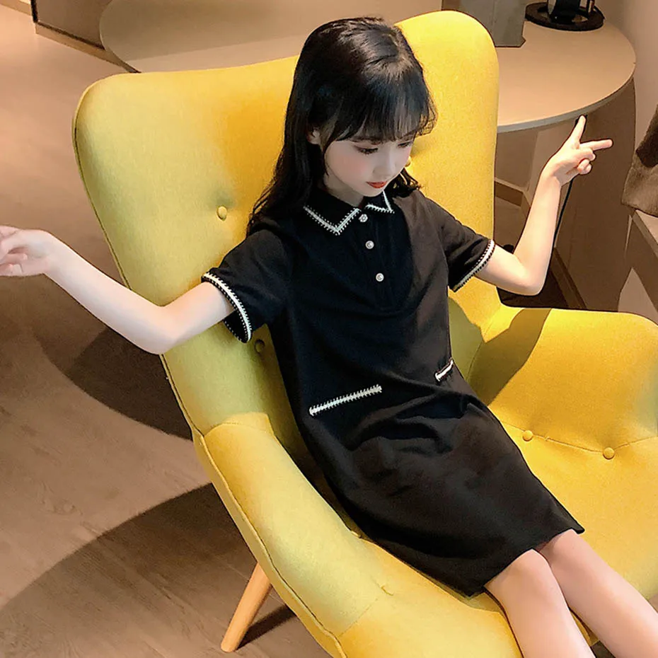 Летние платья для девочек однотонные школьные повседневное стильное детское