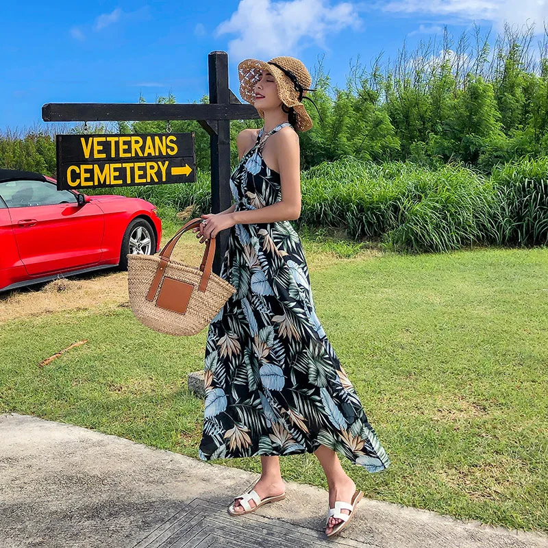 Женский Сарафан Макси с принтом и открытой спиной элегантный летний длинный