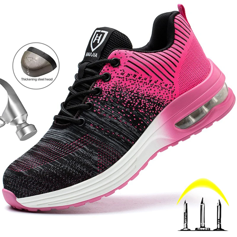 

Защитные ботинки на воздушной подушке для мужчин и женщин, Рабочая обувь со стальным носком, Нескользящие, рабочие кроссовки