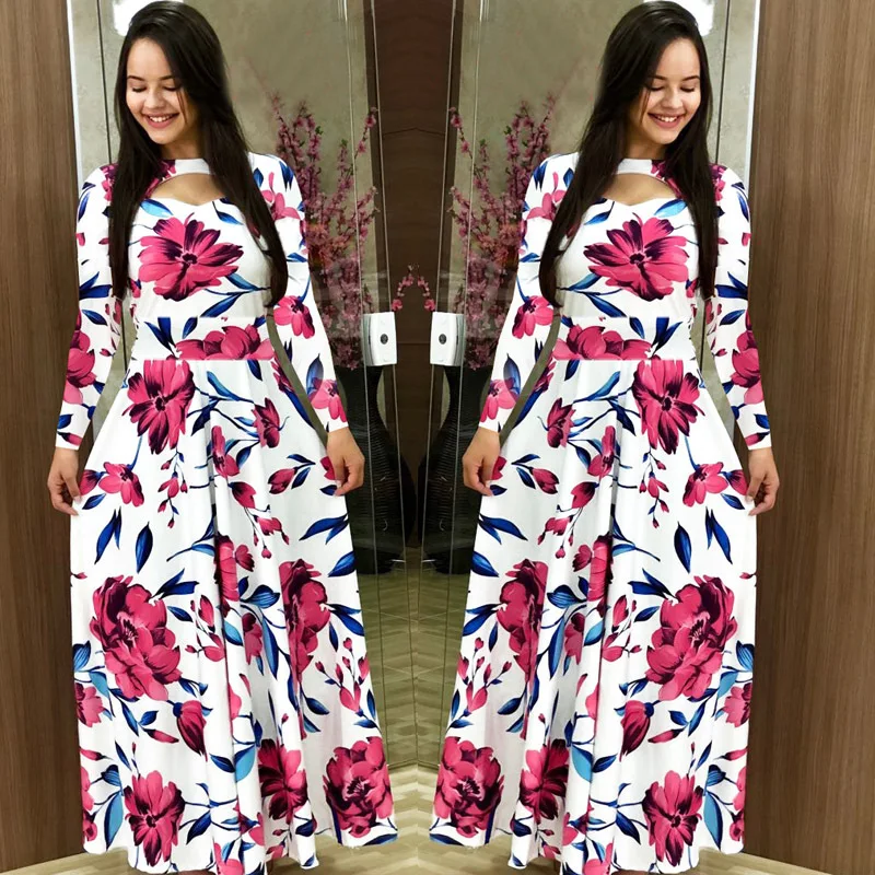 

Autumn Fashion Flower Print Dress 2021 New Woman Casual Bohemia Long Sleeve Spring Ladies Elegant Plus Size Vestidos Hot Cakes