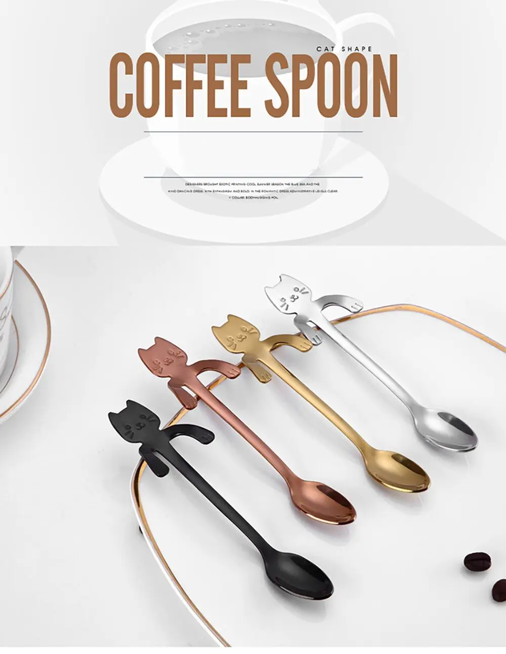 Новое поступление, мини 304, нержавеющая сталь, мультяшная кошка, ложка, длинная ручка, столовые приборы, инструменты для кофе, питья, кухонный гаджет