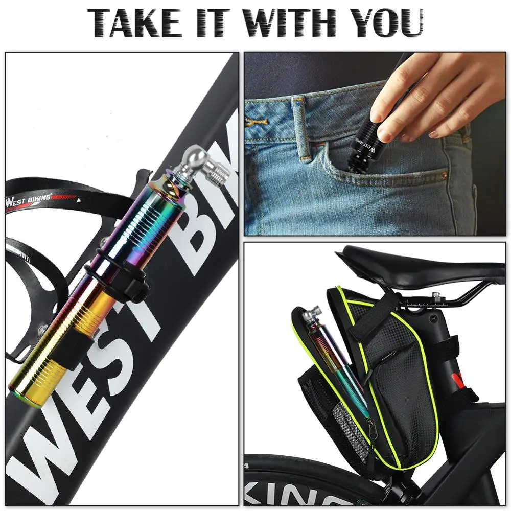 

WEST BIKING Exclusive Multi-color Bike Pump 110PSI High Pressure Air Tire Inflator Presta Schrader Valve MTB Bicycle Mini Pump