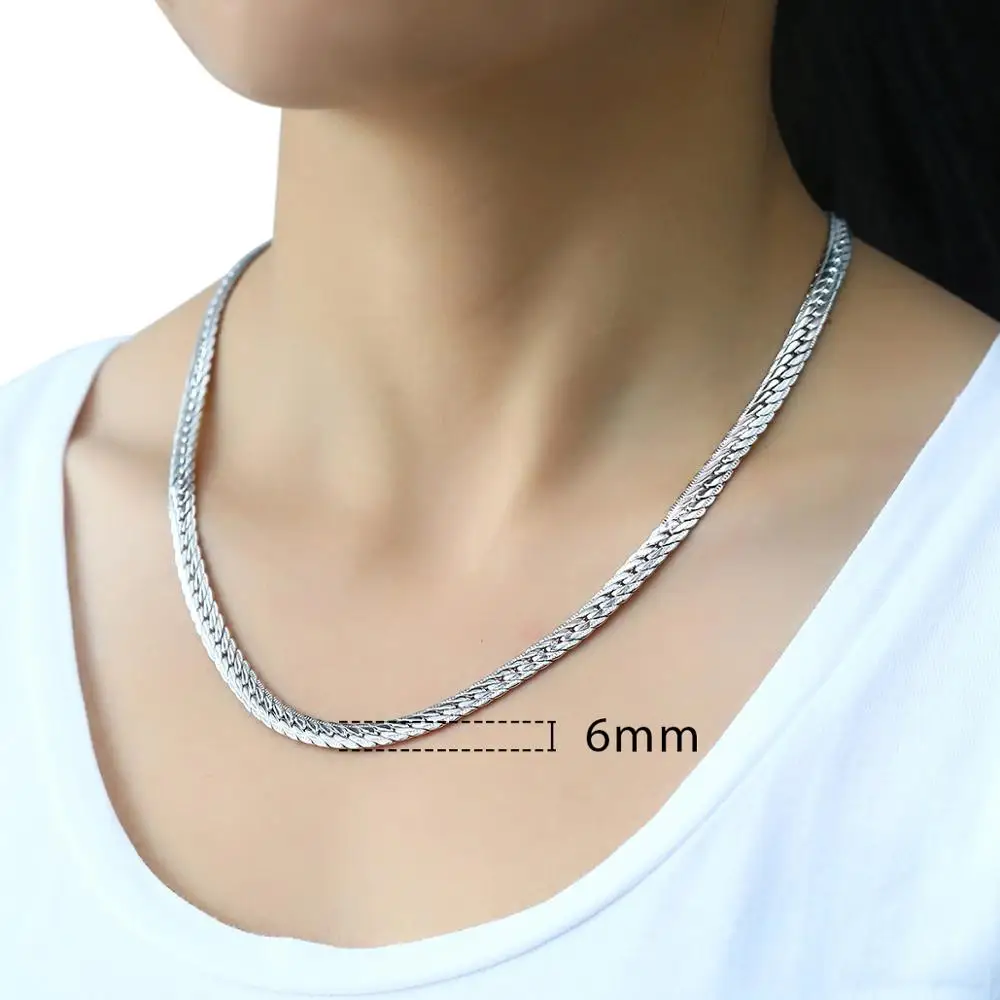 Ожерелье унисекс 6 мм женское мужское набивное звено кубинское заполненное белым