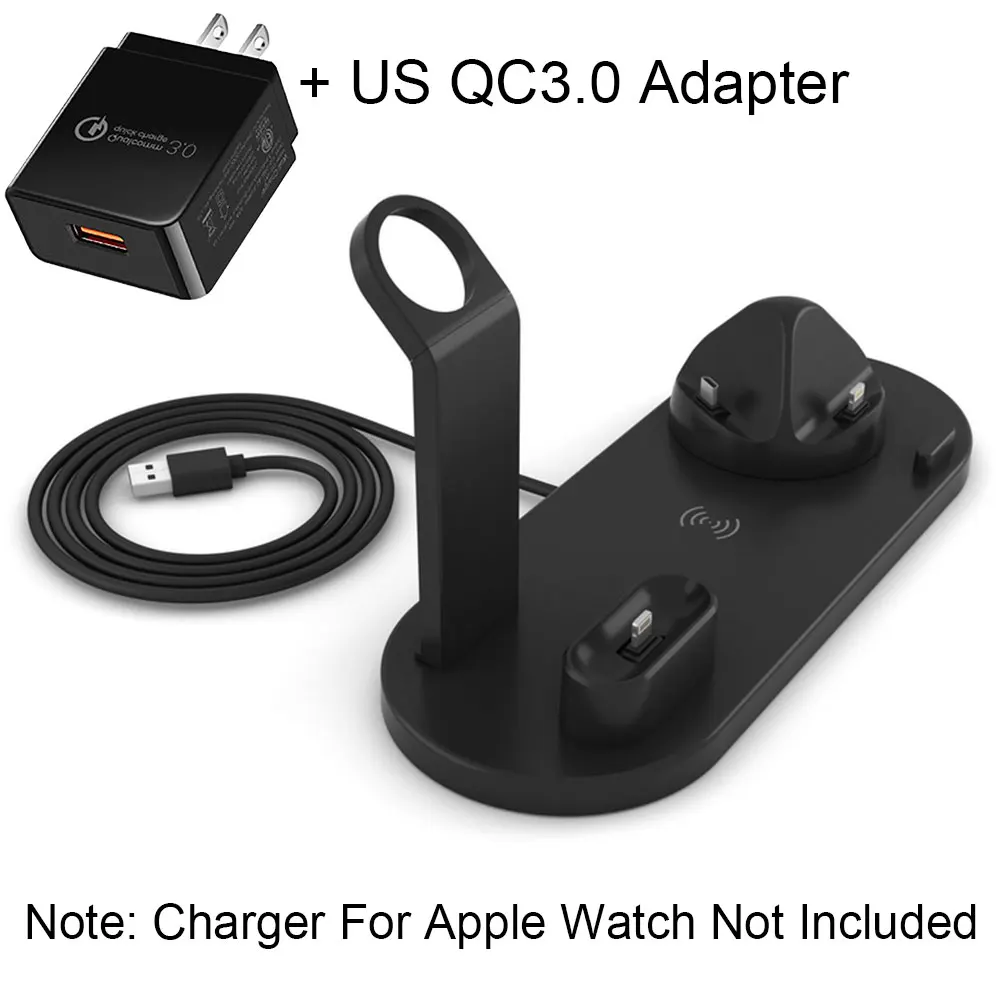 4 в 1 беспроводная зарядная док-станция для Apple Watch 3 2 airpods iPhone X XS Max XR 8 Plus Qi Быстрое беспроводное зарядное устройство Подставка - Color: Add US Adapter