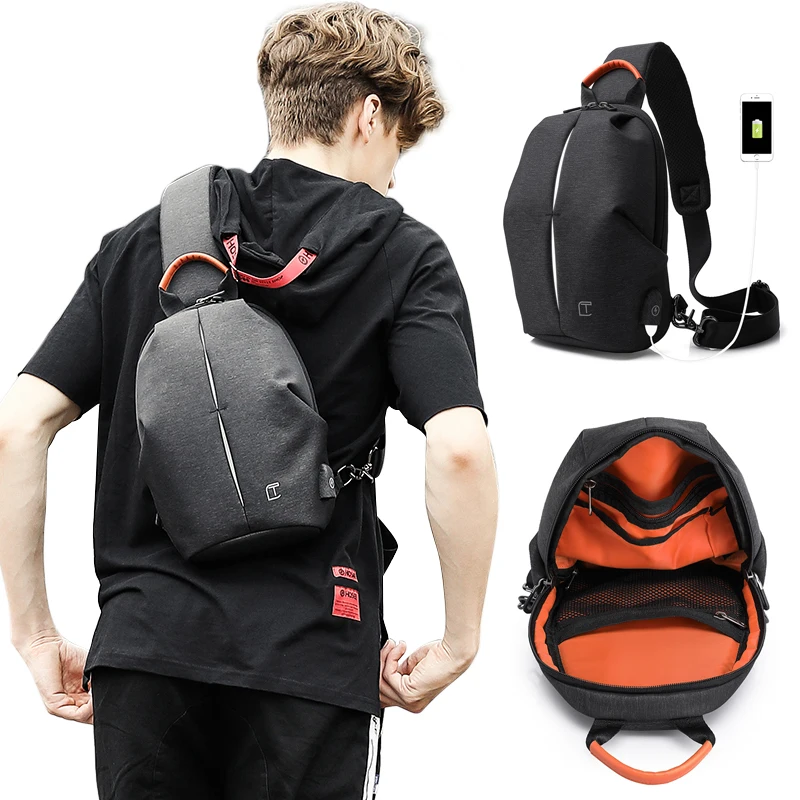 Мужская повседневная дорожная сумка для мужчин нагрудная с защитой от кражи USB
