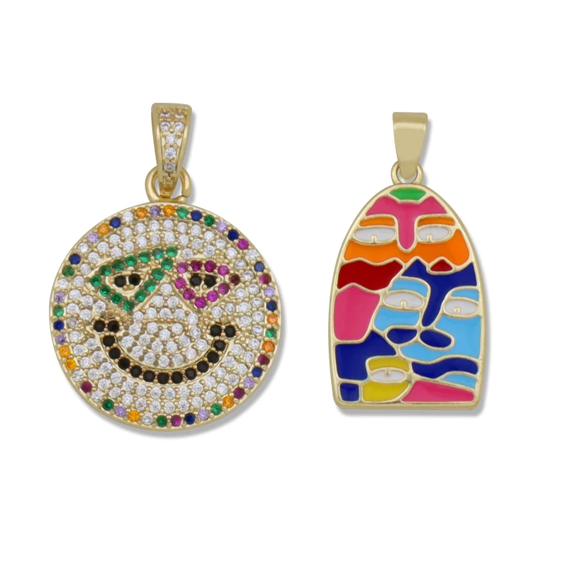 

Luxury Necklace Pendant Diy Production for Women Girls Jewelry Making CZ Colorful Enamel Charms Smile Face Pendants Zirconia