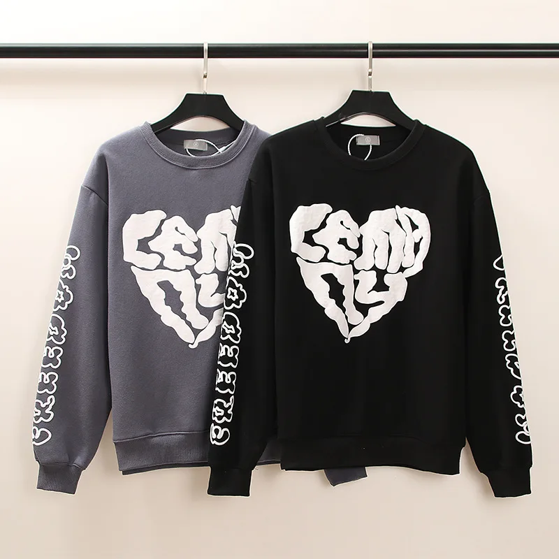 

SEVEYFAN New Men's Hip-Hop Sweatshirts Three-Dimensional Bubble Hair Loose Love Print Loose Men and Women Pullovers