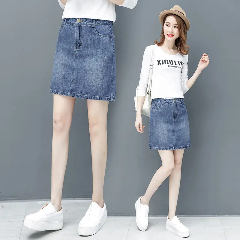 Высокое качество летние женские трапециевидные короткие джинсовые юбки с