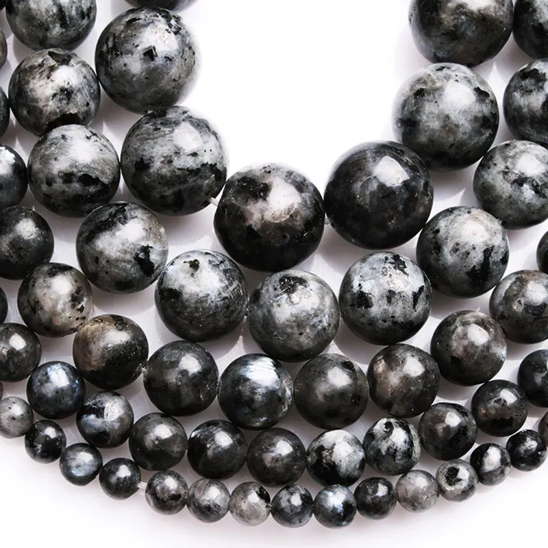 A ++ натуральный черный лабрадорит Larvikite круглые камни бусины для изготовления