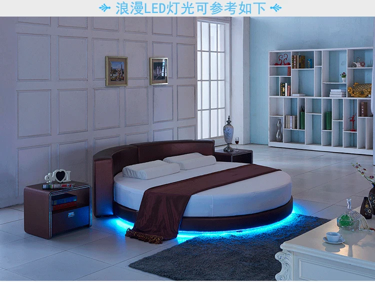 Умный каркас кровати camas спальня кровать двуспальная горит кровати سرير muebles de dormitorio мебель светодиодный светильник круглый натуральная кожа