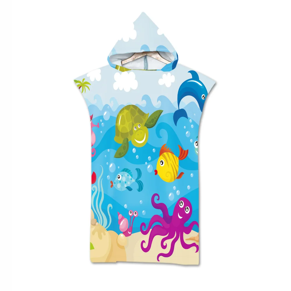 

Printed Ocean Microfiber Wetsuit Changing Robe Poncho Towel Quick Drying Outdoor Changing Dryrobe Unisex Bathrobe Wetsuit