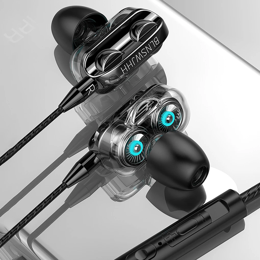 

3.5mm Dual Drive Wired Earphone Universal In-Ear Heavy Bass Stereo Wired Earphones Sports Gaming Headsets With Mic For Phone