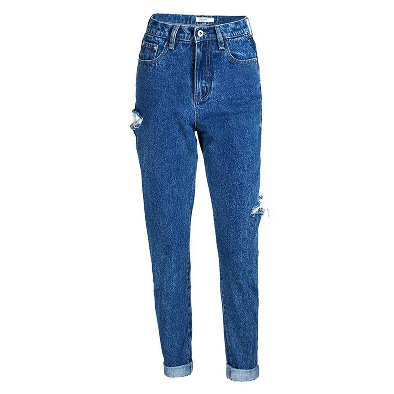 Европейские американские рваные джинсы с простыми дырками и высокой талией