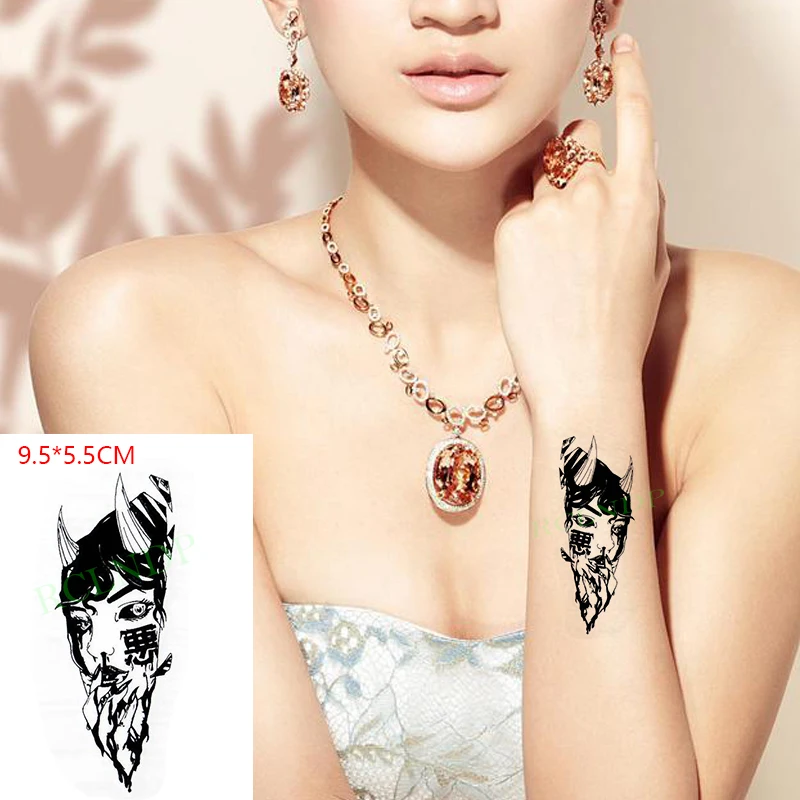 

Водостойкая Временная тату-наклейка, девушка-демон, рог носорога, боди-арт флэш-тату, искусственная тату для женщин и мужчин