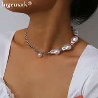 goth baroque pearl pendant choker necklace collares statement wedding punk boho lariat white color chain necklace women jewelry