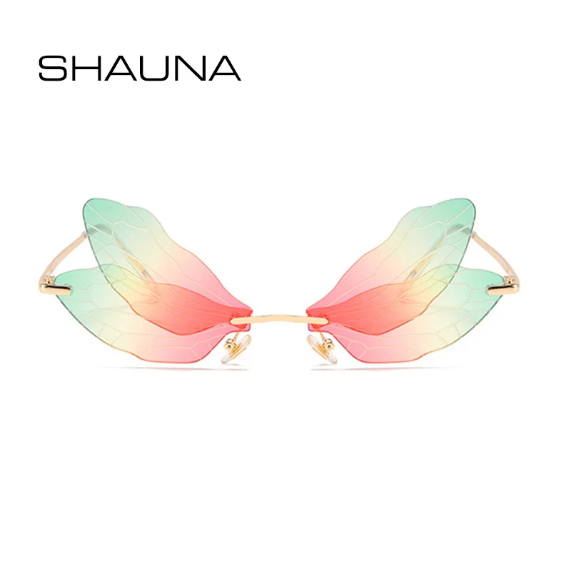 

SHAUNA 11 Colors Ins Popular Dragonfly Wings Sunglasses Women Fashion Rimless Gradient Shades Men UV400