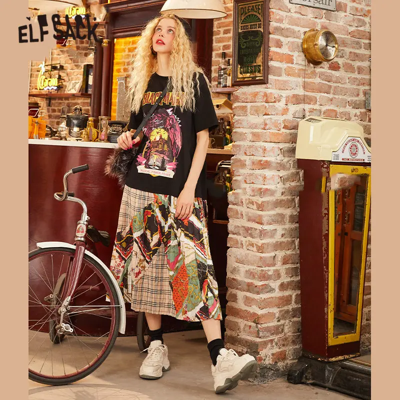 ELFSACK черные повседневные платья с графическим принтом для женщин весна 2020