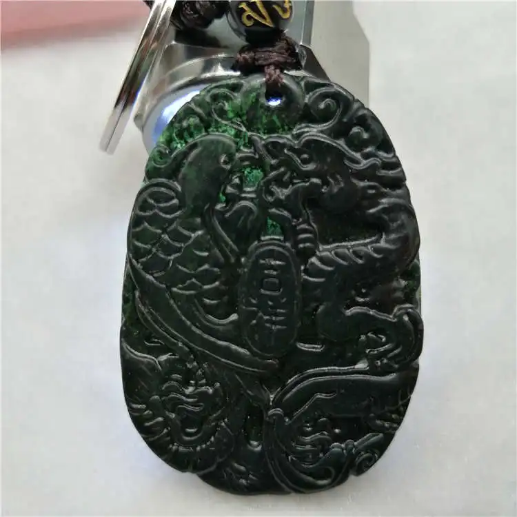 Прямая поставка китайские ювелирные изделия черный зеленый нефрит резное кольцо