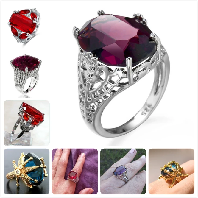 Женские винтажные кольца с кристаллами ретро фиолетовые красные драгоценными