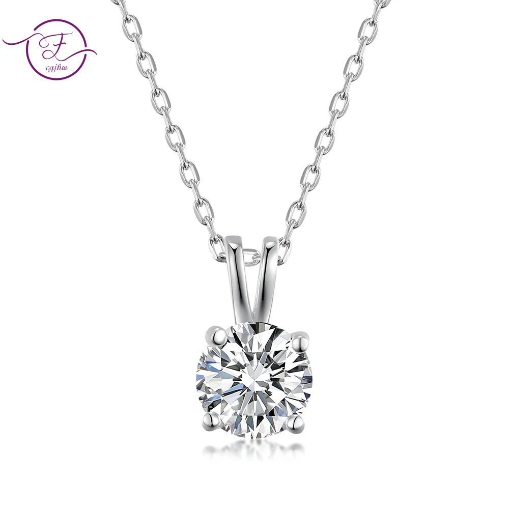 

Luxury 1ct 6.5mm Round Moissanite Necklace Diamond Test Passed Jewelry Silver Chain 925 Silver Necklace 18K White Gold Plated