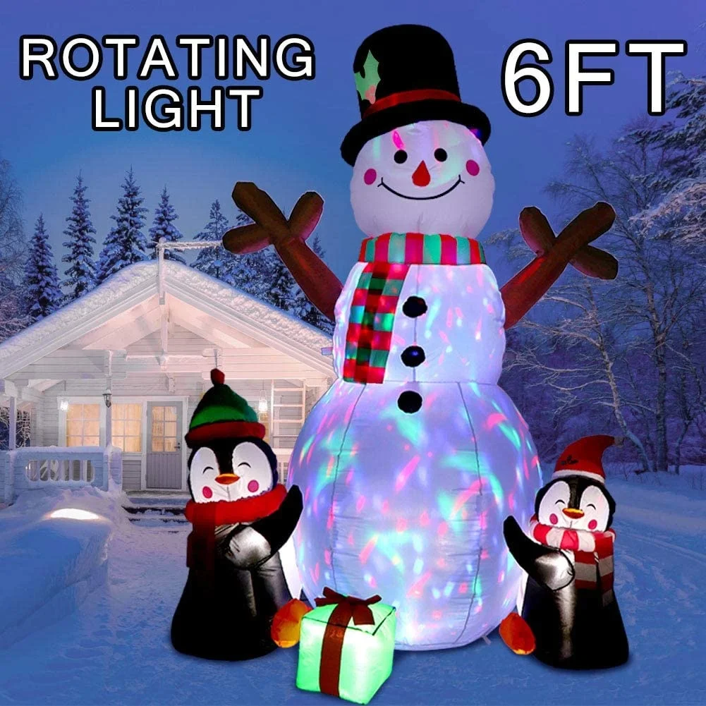 

6FT Christmas Inflatables Christmas Decorations Outdoor, Inflatable Snowman Penguin Blow Up Yard Decorations with LED Lights