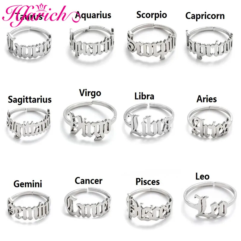 

12 Zodiac Rings Constellations Sagittarius Aries Taurus Pisces Leo Finger Rings For Women Letter Name Jewelry Birthday Gift
