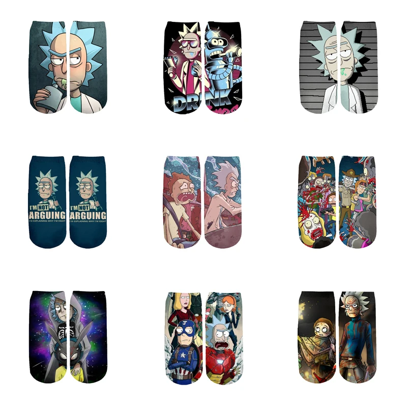 Новейшие Rick and Morty 3D печатных мультфильм милые короткие носки для мужчин женщин harajuku корейские носки RS-007