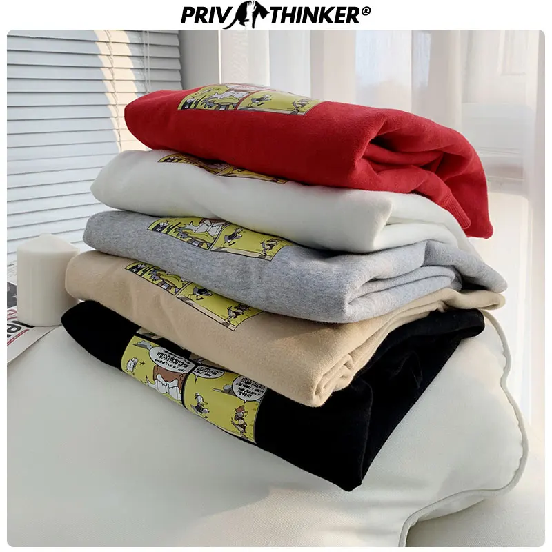 Privathinker, Женский утепленный пуловер с принтом Харадзюку, пара,, свитшоты, женские, на осень и зиму, свободные толстовки, женская одежда
